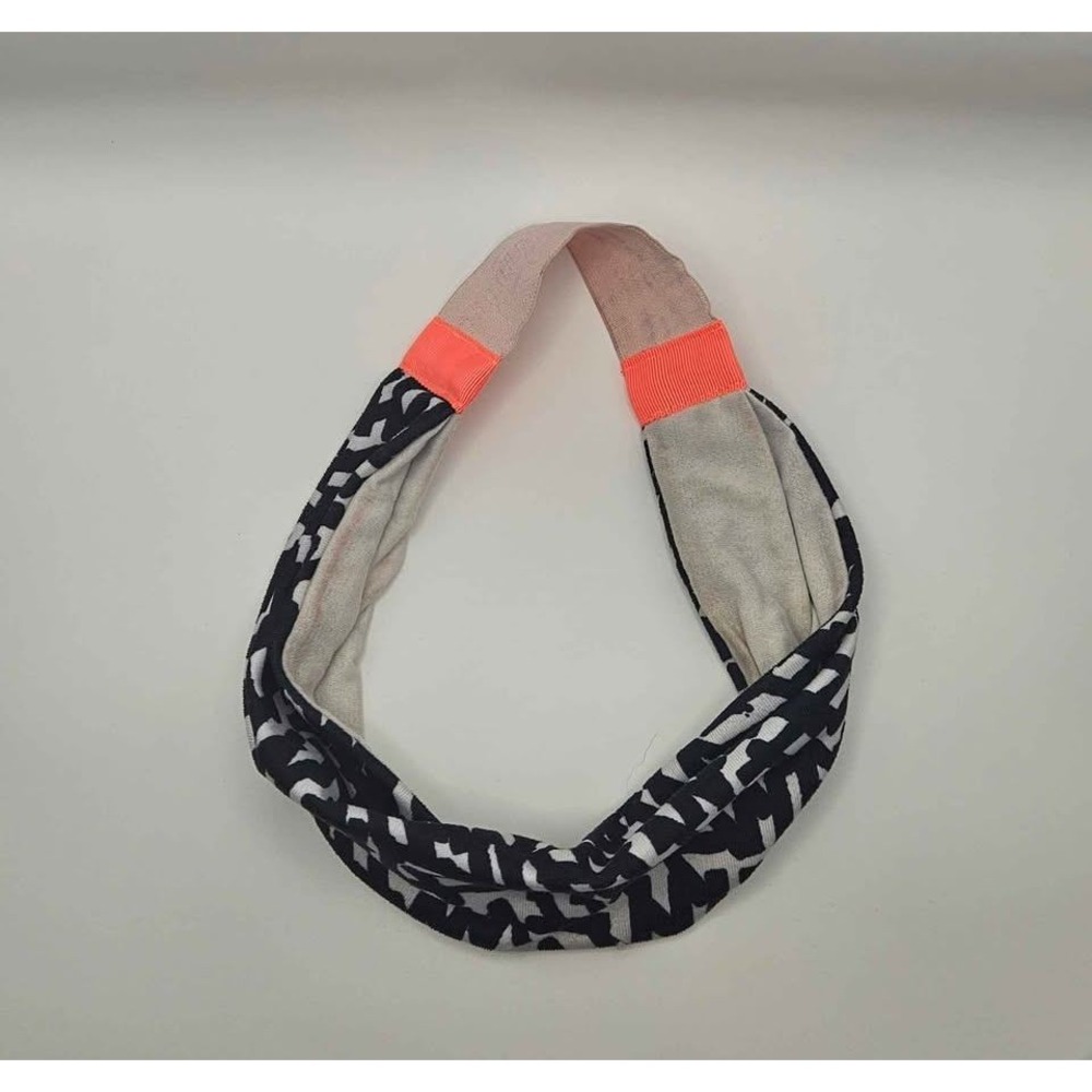 Lululemon Black White Geometric Print Wide Athletic Headband Neon Pink Elastic - Picture 4 of 4